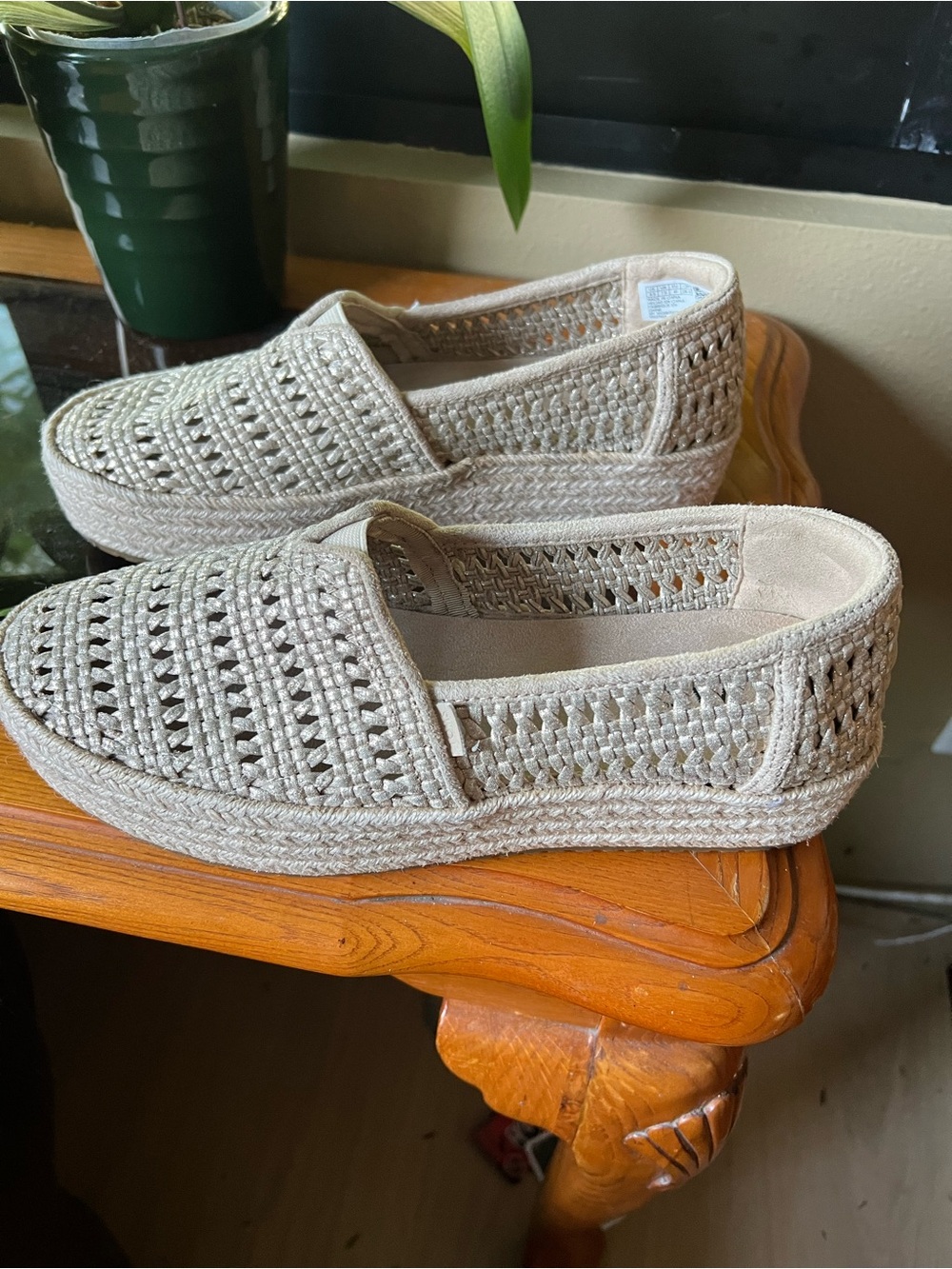 TOMS Women's Woven Slip-On Shoes in Beige size 9.5